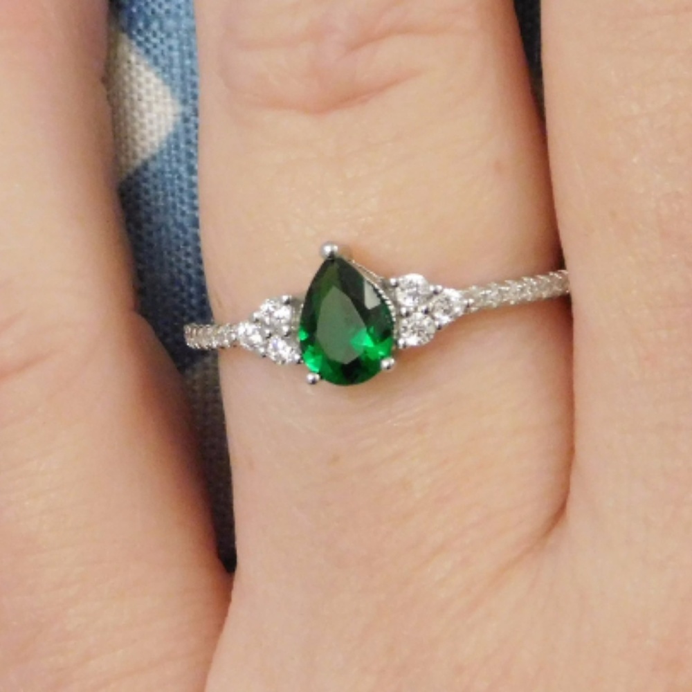 Irish Princess Pear Cut Emerald Ring